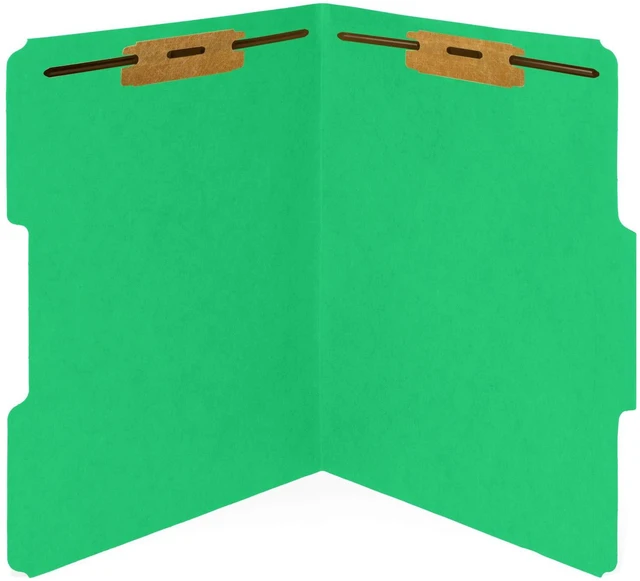 Alt view image 4 of 6 - 50 Green Fastener File Folders, Letter, 2 Prong Durable 11pt Green Paper, Letter Size, 1/3 Cut Reinforced Tabs, Bonded 2 Prong Fasteners, Medical, Law and Office Files