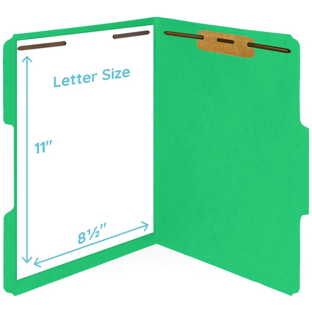 Alt view image 6 of 6 - 50 Green Fastener File Folders, Letter, 2 Prong Durable 11pt Green Paper, Letter Size, 1/3 Cut Reinforced Tabs, Bonded 2 Prong Fasteners, Medical, Law and Office Files
