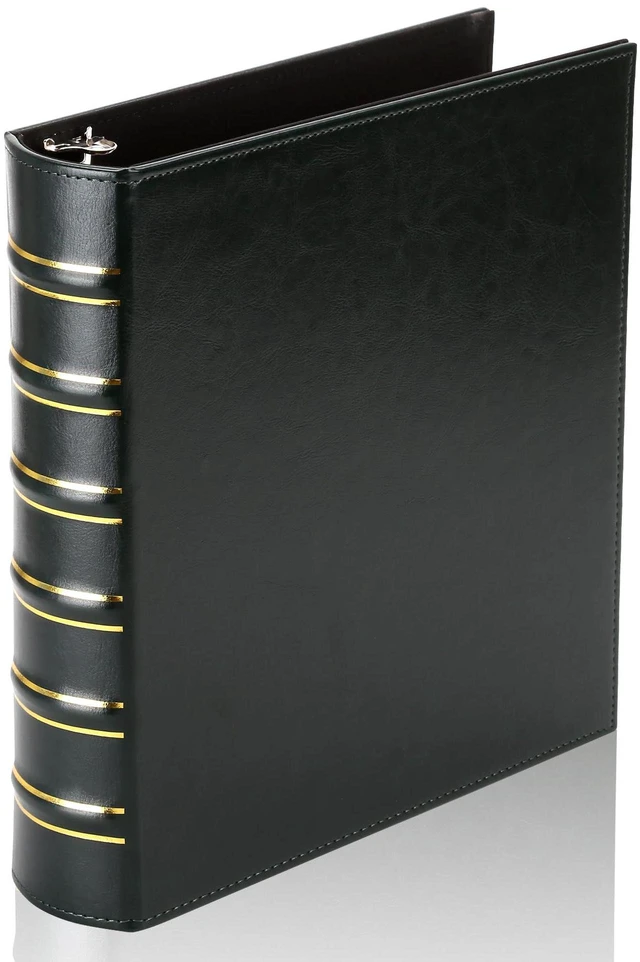 Main image of Vintage Hardback 3 Ring Binder 1.5 Inch, Professional Leather Binder 3 Ring, Three Ring Binders Fits 8.5 x 11, D Ring Binders for Photo Album, Home, School and Office Supplies- Dark Green
