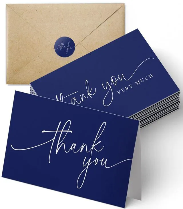 Main image of Thank You Cards | Bulk Greeting Cards | 100 Pack (Navy Blue) 4"x6" Navy Blue Professional Looking, For Business, Baby Shower, Wedding, Small Business, Graduation, Bridal Shower, Funeral