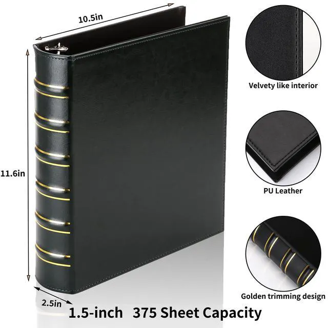 Alt view image 2 of 7 - Vintage Hardback 3 Ring Binder 1.5 Inch, Professional Leather Binder 3 Ring, Three Ring Binders Fits 8.5 x 11, D Ring Binders for Photo Album, Home, School and Office Supplies- Dark Green