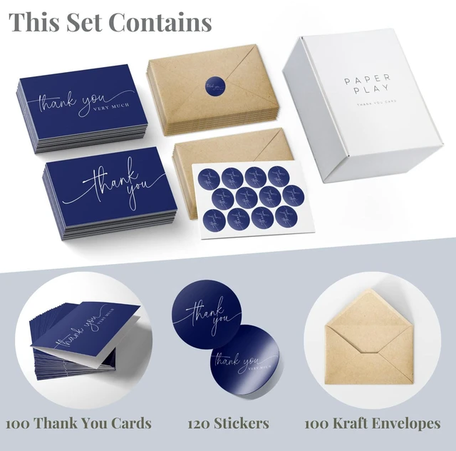 Alt view image 2 of 6 - Thank You Cards | Bulk Greeting Cards | 100 Pack (Navy Blue) 4"x6" Navy Blue Professional Looking, For Business, Baby Shower, Wedding, Small Business, Graduation, Bridal Shower, Funeral