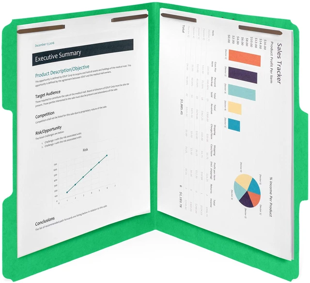 Alt view image 5 of 6 - 50 Green Fastener File Folders, Letter, 2 Prong Durable 11pt Green Paper, Letter Size, 1/3 Cut Reinforced Tabs, Bonded 2 Prong Fasteners, Medical, Law and Office Files