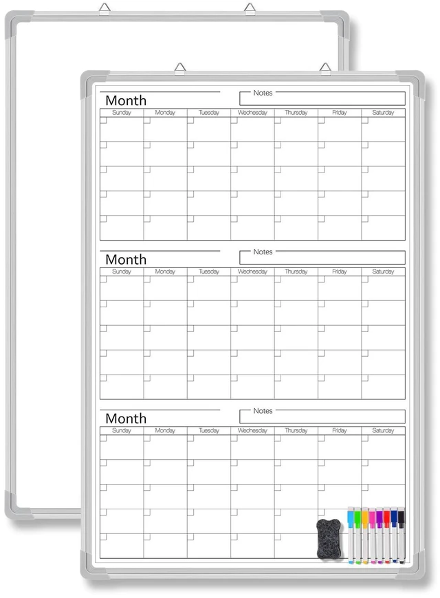 Main image of 3 Month 36" x 24" Vertical Whiteboard Calendar Dry Erase for Wall Magnetic Planner for Fridge, Undated Planning, Aluminum Frame, Markers Included, for Home Office Projects