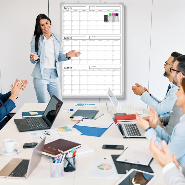 Alt view image 6 of 6 - 3 Month 36" x 24" Vertical Whiteboard Calendar Dry Erase for Wall Magnetic Planner for Fridge, Undated Planning, Aluminum Frame, Markers Included, for Home Office Projects