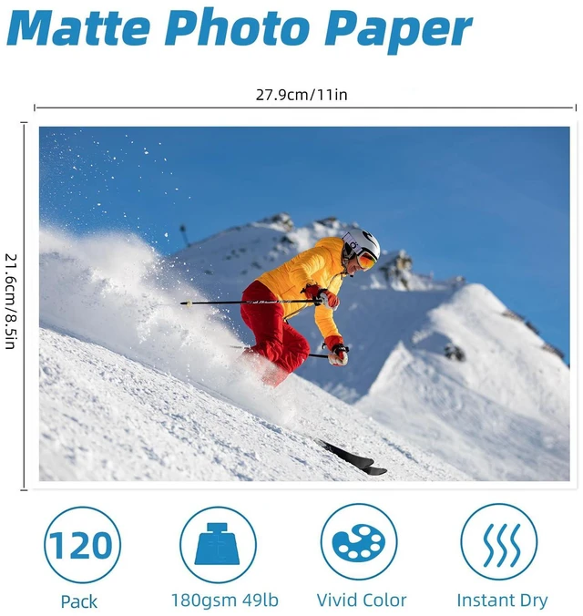 Alt view image 2 of 7 - 120 Sheets Presentation Paper Matte 8.5x11 Inkjet 48lb 180gsm Single Side Printable Photo for All Dye Ink Inkjet Printers