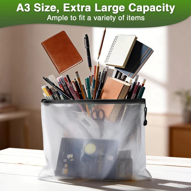 Alt view image 2 of 7 - 36 Pack A3 Black Mesh Zipper Pouch Bags Bulk, File Organizer Pouch 36 Black A3 Organizers Store Documents, Supplies and Projects; Perfect for Offices, Classrooms and Professional Workspaces