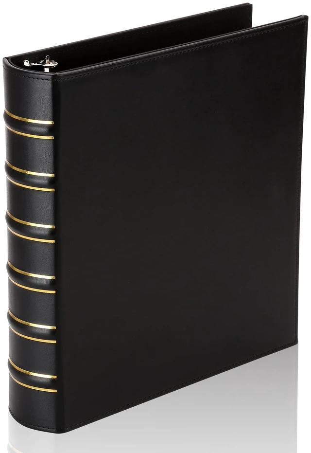 Main image of Vintage Hardback 3 Ring Binder 1.5 Inch, Professional Leather Binder 3 Ring, Three Ring Binders Fits 8.5 x 11, D Ring Binders for Photo Album, Home, School and Office Supplies- Black