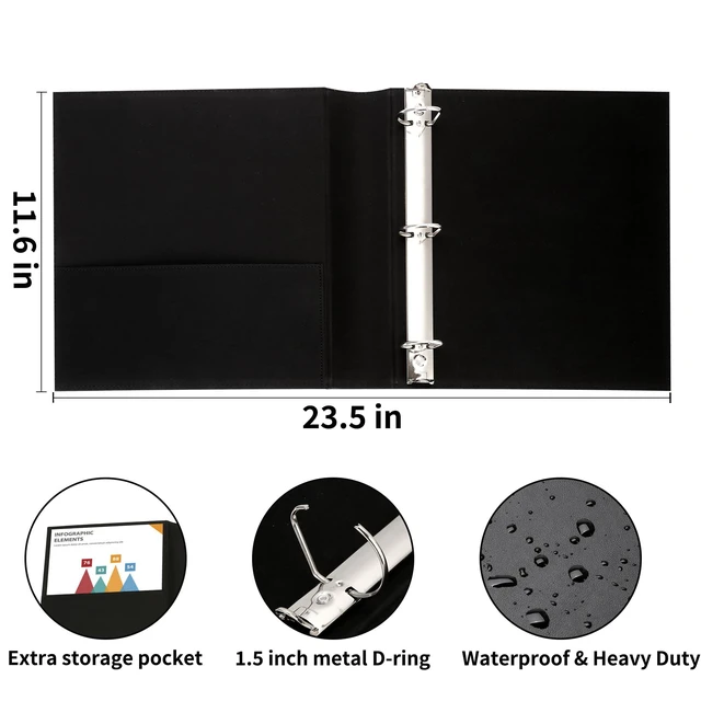 Alt view image 3 of 7 - Vintage Hardback 3 Ring Binder 1.5 Inch, Professional Leather Binder 3 Ring, Three Ring Binders Fits 8.5 x 11, D Ring Binders for Photo Album, Home, School and Office Supplies- Dark Red