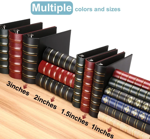 Alt view image 5 of 7 - 2 Pcs Vintage Hardback 3 Ring Binder 3 Inch, Professional Leather Binder 3 Ring, Three Ring Binders Fits 8.5 x 11, D Ring Binders for Home, School and Office- (1 Black and 1 Dark Green)