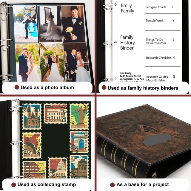 Alt view image 4 of 7 - 2 Pcs Vintage Hardback 3 Ring Binder 3 Inch, Professional Leather Binder 3 Ring, Three Ring Binders Fits 8.5 x 11, D Ring Binders for Home, School and Office- (1 Black and 1 Dark Green)