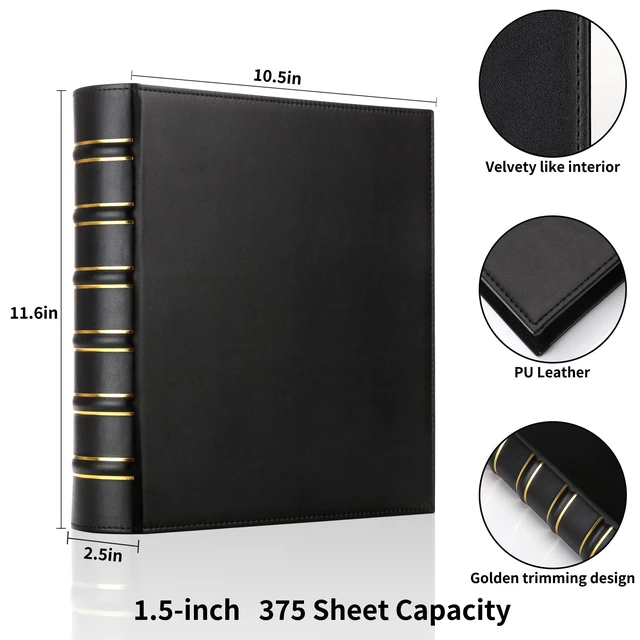 Alt view image 2 of 7 - 2 Pcs Vintage Hardback 3 Ring Binder 1.5 Inch, Professional Leather Binder 3 Ring, Three Ring Binders Fits 8.5 x 11, D Ring Binders for Home, School and Office- (1 Black and 1 Dark Green)