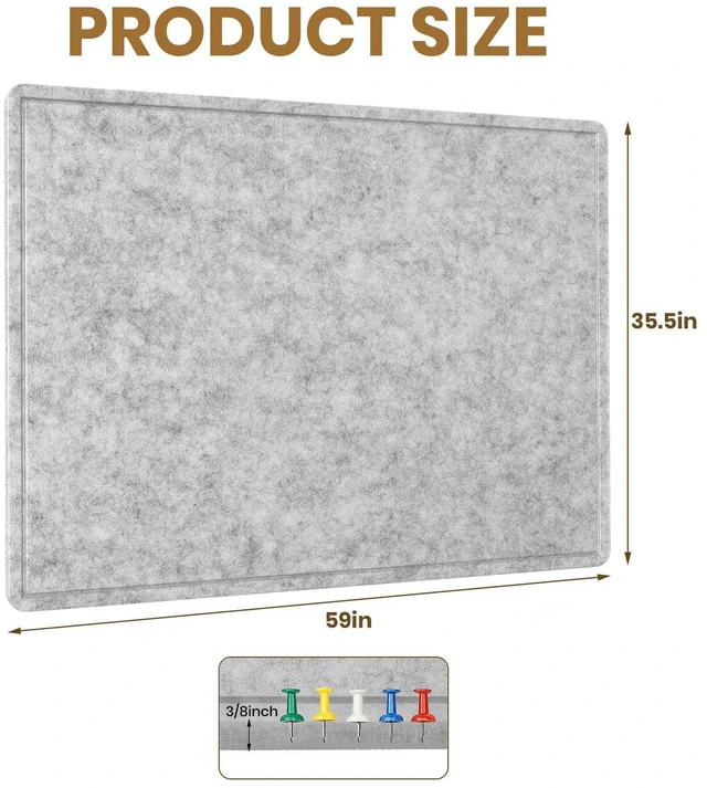 Alt view image 3 of 6 - Large Bulletin Board 60" x 36" Felt Cork Board,Decor Pin Board, Silver Gray Cork Board Alternative for Wall, Foldable Self-Adhesive Vision Board Prayer Board with Pushpins for Home Office Classroom