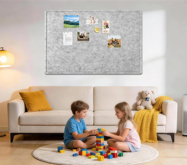 Alt view image 5 of 6 - Large Bulletin Board 60" x 36" Felt Cork Board,Decor Pin Board, Silver Gray Cork Board Alternative for Wall, Foldable Self-Adhesive Vision Board Prayer Board with Pushpins for Home Office Classroom