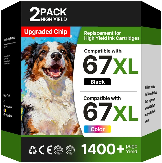 Main image of 67XL Ink Cartridges for HP Ink 67, Compatible for HP 67 Ink Cartridges Black/Color Combo Pack Work for HP DeskJet 2855e 4255e 2827e 4227e 2755e 2842e 4155e 2852e Envy 6055e 6000 6455e (Black, Color)