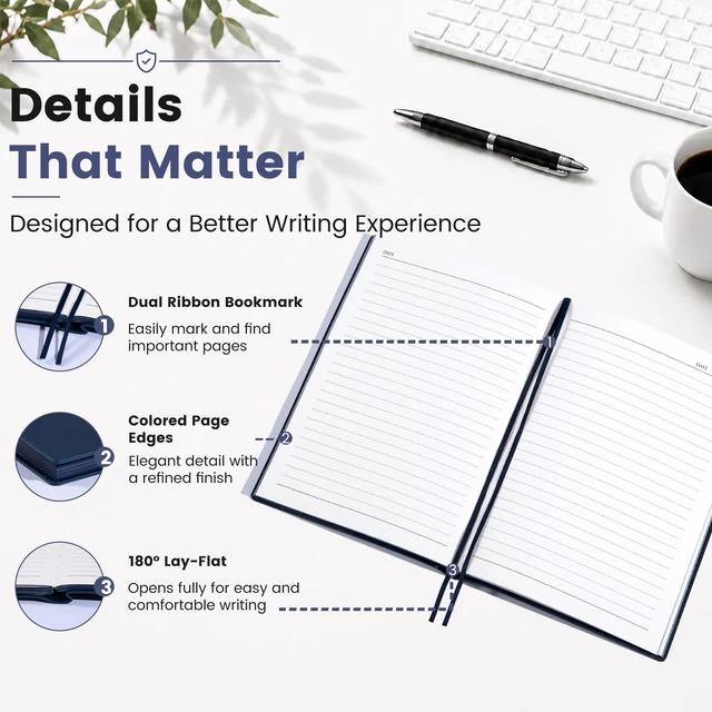 Alt view image 5 of 7 - College Ruled Journal for Men & Women, Softcover A5 Leather Notebook 3 Pack, 176 Pages, 100 GSM Paper, Vegan Leather, Customizable Bookmark, Lay-Flat, Daily Writing, Journaling, Work & School