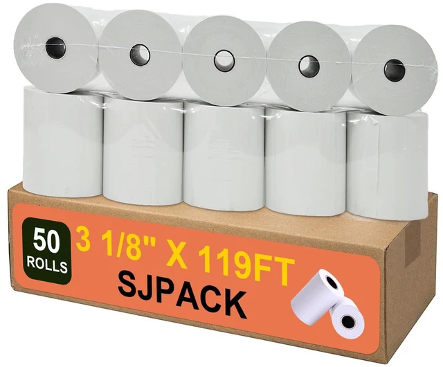 Main image of Thermal Paper 3 1/8 x 119ft Pos Receipt Paper, 50 Rolls Cash Register Roll TM-T88 T-20 T-90 SRP-350 370