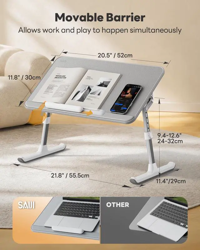 Alt view image 3 of 7 - Non-Slip Leather Lap Desk Laptop Bed Tray Table, Laptop Stand for Bed Portable Lightweight Standing Desk for Writing Eating Reading Couch Sofa Floor with Laptop Stopper