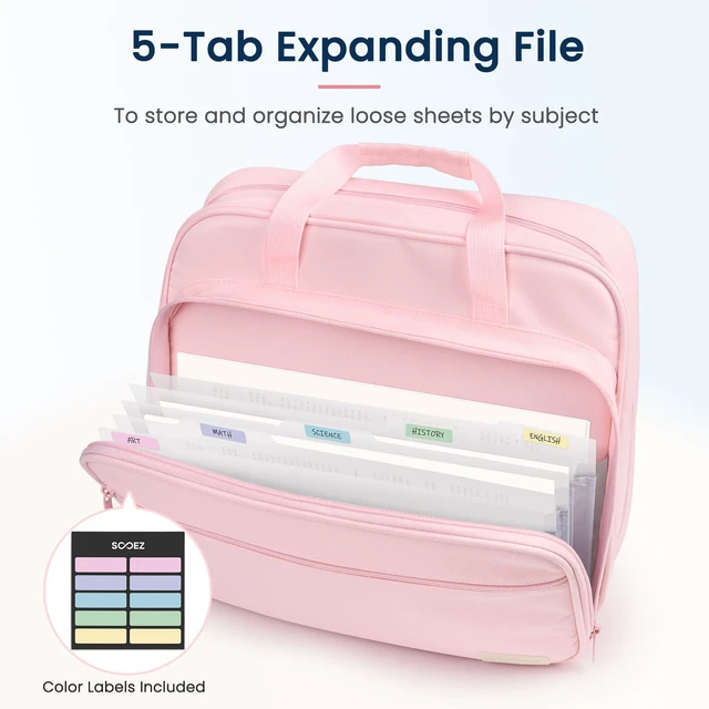 Alt view image 4 of 7 - Zipper Binder Bag, 2 Inch 3 Ring O-Ring Binder, 5-Tab Dividers Folder Expanding File Folder, Paper Organizer Holds 900 Sheets, Binder Storage with Handle, School Classroom Office Supplies, Blue