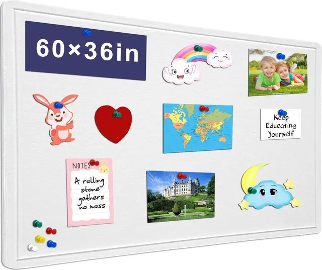 Main image of Large Bulletin Board 60" x 36" Felt Cork Board,Decor Pin Board, Warm White Cork Board Alternative for Wall, Foldable Self-Adhesive Vision Board Prayer Board with Pushpins for Home Office Classroom