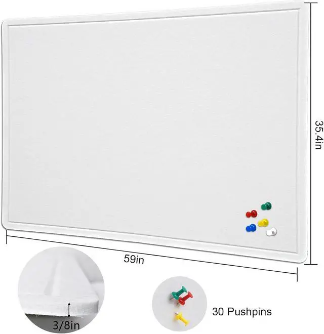 Alt view image 6 of 7 - Large Bulletin Board 60" x 36" Felt Cork Board,Decor Pin Board, Warm White Cork Board Alternative for Wall, Foldable Self-Adhesive Vision Board Prayer Board with Pushpins for Home Office Classroom