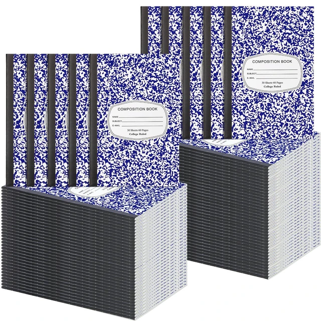 Alt view image 5 of 7 - 100 Pack College Ruled Composition Notebooks A5,Blue 30 Sheets/60 Pages Marble Cover Composition Journals Bulk for Back to School Classroom High College School Supplies