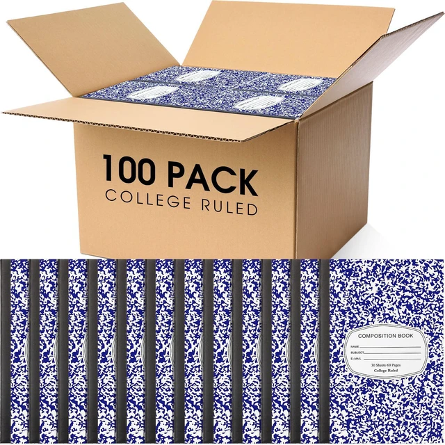 Main image of 100 Pack College Ruled Composition Notebooks A5,Blue 30 Sheets/60 Pages Marble Cover Composition Journals Bulk for Back to School Classroom High College School Supplies