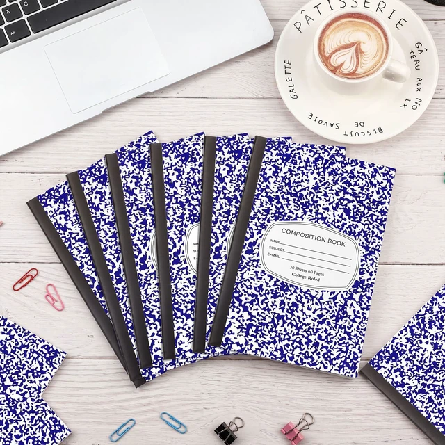 Alt view image 4 of 7 - 100 Pack College Ruled Composition Notebooks A5,Blue 30 Sheets/60 Pages Marble Cover Composition Journals Bulk for Back to School Classroom High College School Supplies