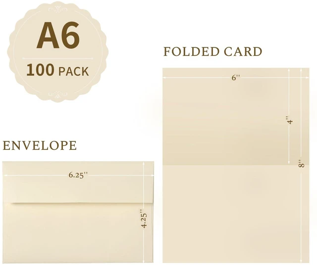 Alt view image 2 of 7 - Folded Cream Blank Cards and Envelopes 4x6, 100 Pack Ivory Card Stock 4 x 6 and A6 Envelopes Self Seal for Invitations, Wedding, Birthday, Baby Shower & All Occasion
