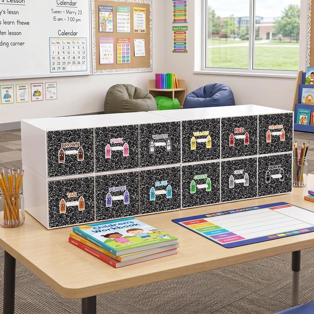 Alt view image 5 of 6 - 12 Pcs/ 4 Pack Plastic Crayon Organizer for Classroom Back to School Crayon Storage Boxes Drawer for Marker Pen Art Craft Supplies Crayons Container for Classroom Office Table with Color Label