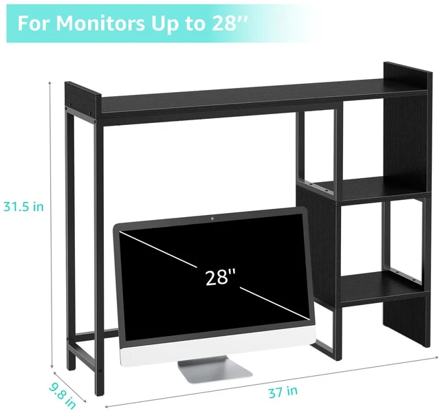 Alt view image 3 of 7 - Black Desk Hutch Top Only Dorm, Desktop Shelf Bookshelf 37" Organizer Shelves for Computer Dorm Office