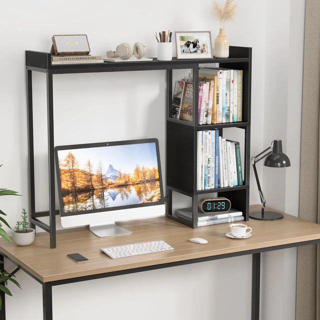 Alt view image 2 of 7 - Black Desk Hutch Top Only Dorm, Desktop Shelf Bookshelf 37" Organizer Shelves for Computer Dorm Office