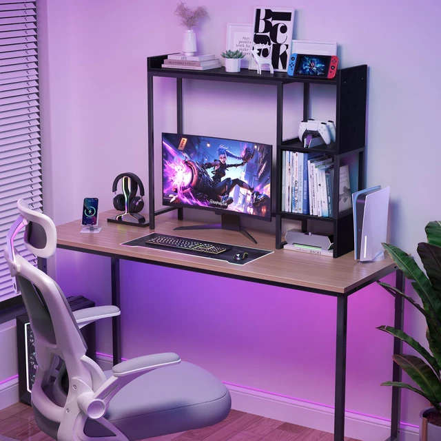 Alt view image 5 of 7 - Black Desk Hutch Top Only Dorm, Desktop Shelf Bookshelf 37" Organizer Shelves for Computer Dorm Office