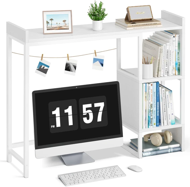 Main image of White 37" Desk Hutch for Table Top, Dorm Desk Bookshelf with Side Baffles, Desktop Organizer Shelf for Office & College, Monitor Riser Stand