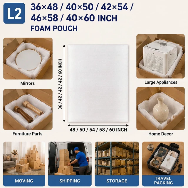 Alt view image 5 of 7 - 10 Pcs 40x50 Inch Foam Pouches, Extra Large Foam Pouches, Moving Supplies Packing Foam for Canvas Artwork, Mirrors, Furniture Parts, Flat TV Screens, Tabletops Packing Storage and Shipping