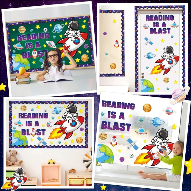 Alt view image 6 of 7 - Outer Space Astronaut Bulletin Board Decorations Space Theme Classroom Bulletin Board Set Galaxy Borders Reading is A Blast Adventure Star Cutouts Back to School Preschool Chalkboard Wall Supplies