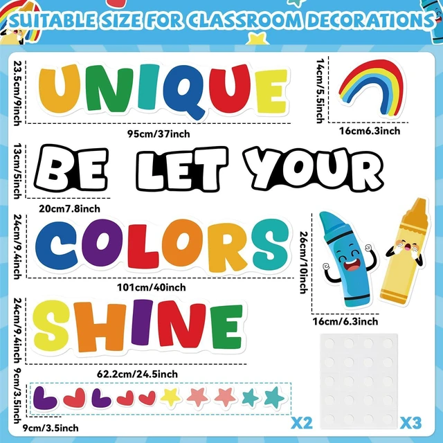 Alt view image 2 of 7 - Classroom Bulletin Board Decoration Set Crayon Wall Door Decor Colorful Crayon Classroom Decorations for Kindergarten Preschool Elementary Middle School(Be Unique Let Your Colors Shine)