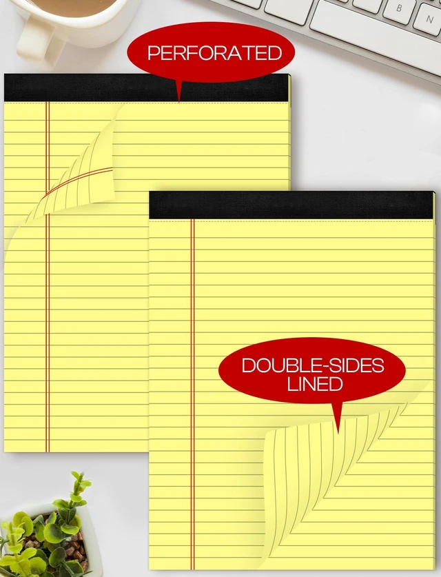 Alt view image 5 of 7 - 6 Pack Note Pads 8.5x11, Wide Ruled, Lined Writing Pads Yellow Legal Pads Letter Size 8.5 x 11 Notebook for Work Micro Perforated Legal Notepads Yellow Lined Paper Pads 27 Lines, 30 Sheets/Pad