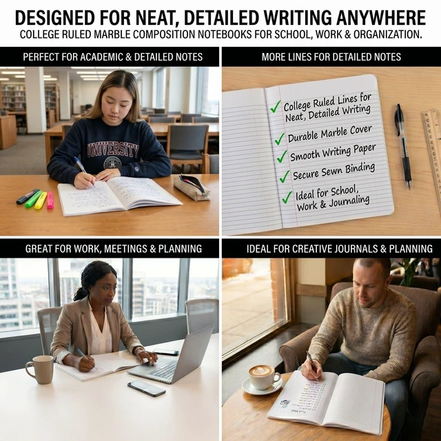 Alt view image 2 of 7 - (50 Pack) Bulk Composition Notebooks, College Ruled Marble Cover, 200 Pages (100 Sheets), 9.75 x 7.5, Bulk School Supplies for Classroom, Office & School Donations