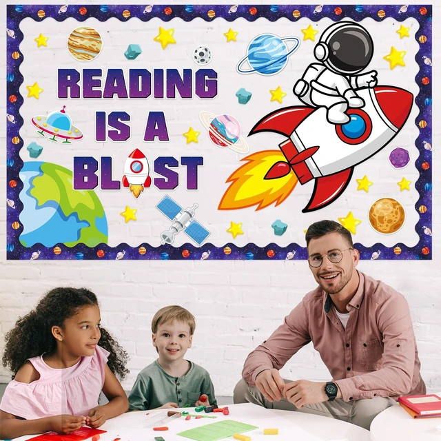 Alt view image 5 of 7 - Outer Space Astronaut Bulletin Board Decorations Space Theme Classroom Bulletin Board Set Galaxy Borders Reading is A Blast Adventure Star Cutouts Back to School Preschool Chalkboard Wall Supplies
