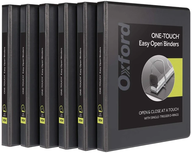 Main image of 3 Ring Binders, 0.5 inch ONE-Touch Easy Open D Rings, Durable Binders for School and Office, View Binder Covers, Xtralife Hinge, Non-Stick, PVC-Free, Black, Holds 125 Sheets, 6 PK (79901)