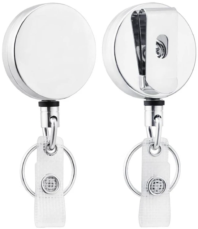 Main image of 4 Pack Retractable Keychain - Heavy Duty Metal Badge Reel, White ID Badge Holder Reel with Metal Casing with 27.5"UHMWPE Fiber Pull Cord for Durability and Easy Access - Holds up to 8 Keys