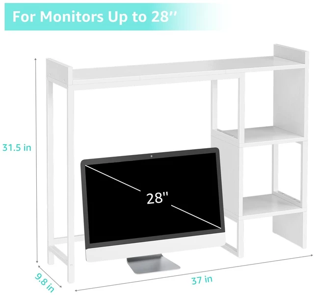 Alt view image 3 of 7 - White 37" Desk Hutch for Table Top, Dorm Desk Bookshelf with Side Baffles, Desktop Organizer Shelf for Office & College, Monitor Riser Stand