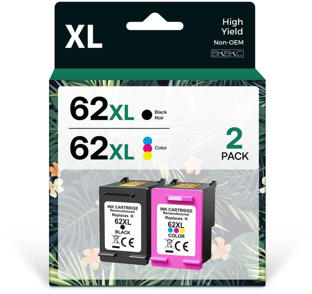 Main image of Compatible 62XL Ink Cartridge Replacement for HP Envy 5540 5549 5640 5660 7640 OfficeJet Mobile 250 200 OfficeJet 5740 5741 8040, Black, Tri-Color, 2-Pack