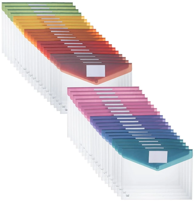 Main image of Clear Plastic Envelopes File Folders, 40 Pack, A4, Letter Size Colorful Flaps, Bulk Clear Folders for Documents Plastic Poly Envelopes with Label for School, Home, Work, Office, Organizer