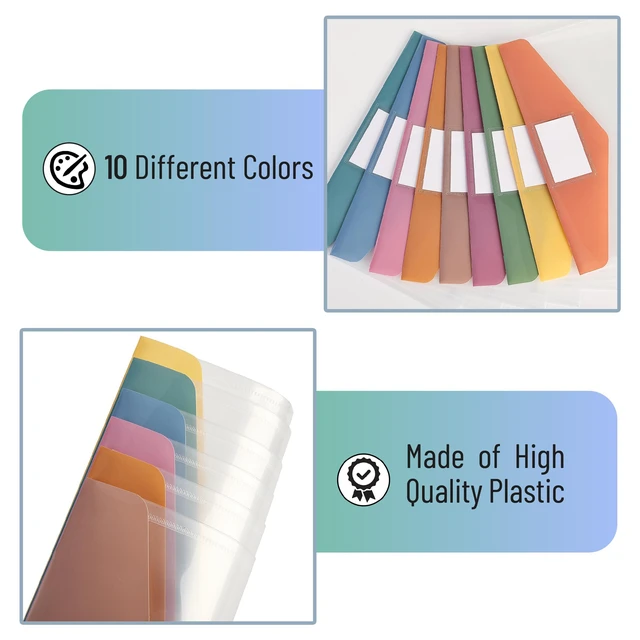 Alt view image 5 of 7 - Clear Plastic Envelopes File Folders, 40 Pack, A4, Letter Size Colorful Flaps, Bulk Clear Folders for Documents Plastic Poly Envelopes with Label for School, Home, Work, Office, Organizer