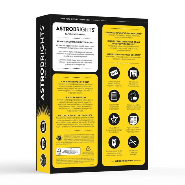 Alt view image 3 of 5 - Astrobrights 21538 Acid-Free Copy Paper, 24 lb., 2.5" Height, 8.5" Width, 11" Length, Solar Yellow (Pack of 500)