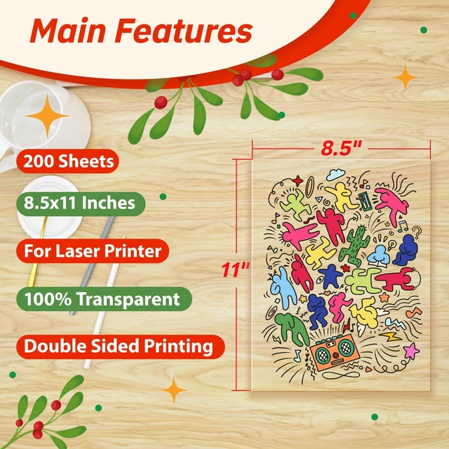 Alt view image 2 of 7 - 200 Sheets Laser Transparency Film 8.5x11 Color Transparent Paper OHP Clear Overhead Projector Film 8.5x11" for Laser Jet Printer Copier Copy Copies Photo Transparent Film A4 Letter Size (200)