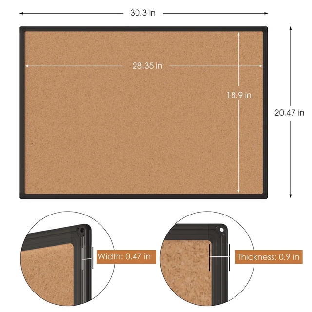 Alt view image 4 of 7 - Cork Board Bulletin Board 20 x 30, Black Aluminium Framed Corkboard, Office Board for Wall Cork, Large Wall Mounted Notice Pin Board with 16 Push Pins for School, Home & Office