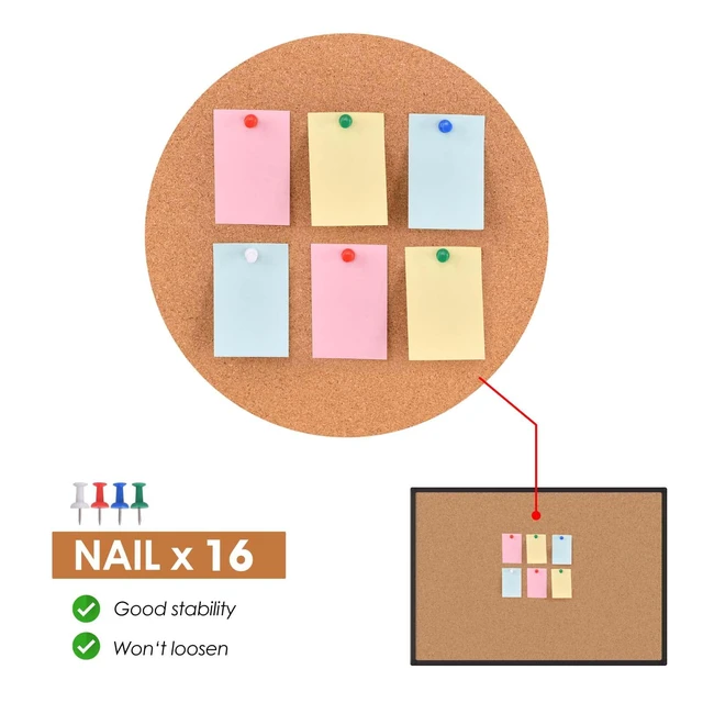 Alt view image 5 of 7 - Cork Board Bulletin Board 20 x 30, Black Aluminium Framed Corkboard, Office Board for Wall Cork, Large Wall Mounted Notice Pin Board with 16 Push Pins for School, Home & Office